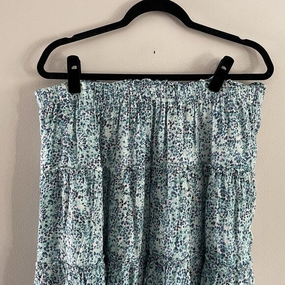 LOFT Women Plus 16 Blue Floral Wildflower Boho Pull-On Tiered Flippy Mini Skirt - Picture 4 of 8